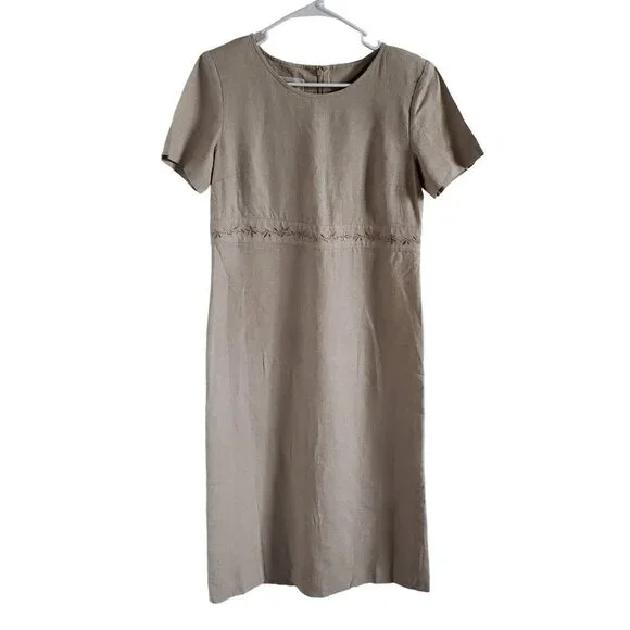 Talbots Woman Size 6 Vintage Linen Blend Maxi dress Floral embroidery Back Slit - Picture 1 of 9